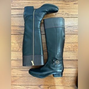 Michael Kors color block leather black brown logo boots size 9 m